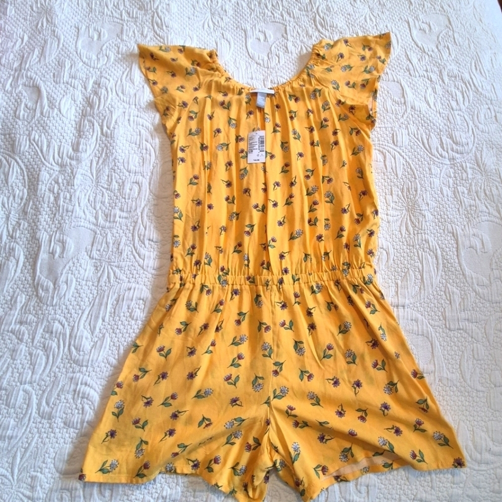 Children's Place girls size Large or 10/12 golden yellow floral short romper NWT
